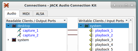 screenshot of QJackctl showing connections