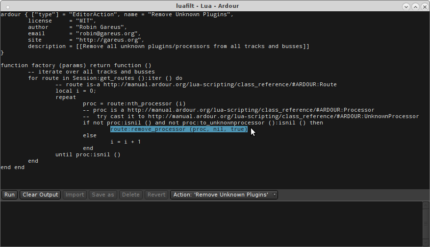 screenshot showing Lua scripting console