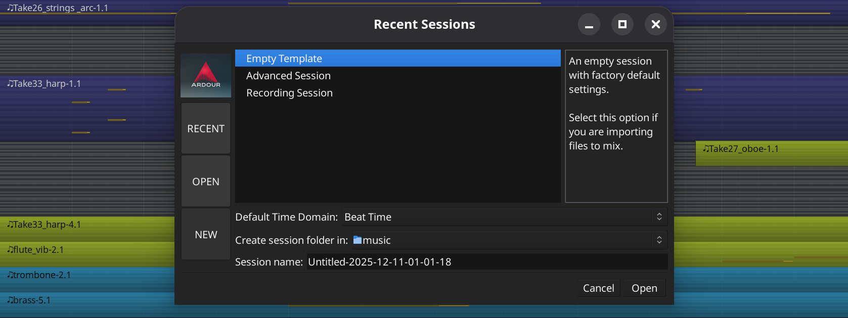 Updated New Session dialog
