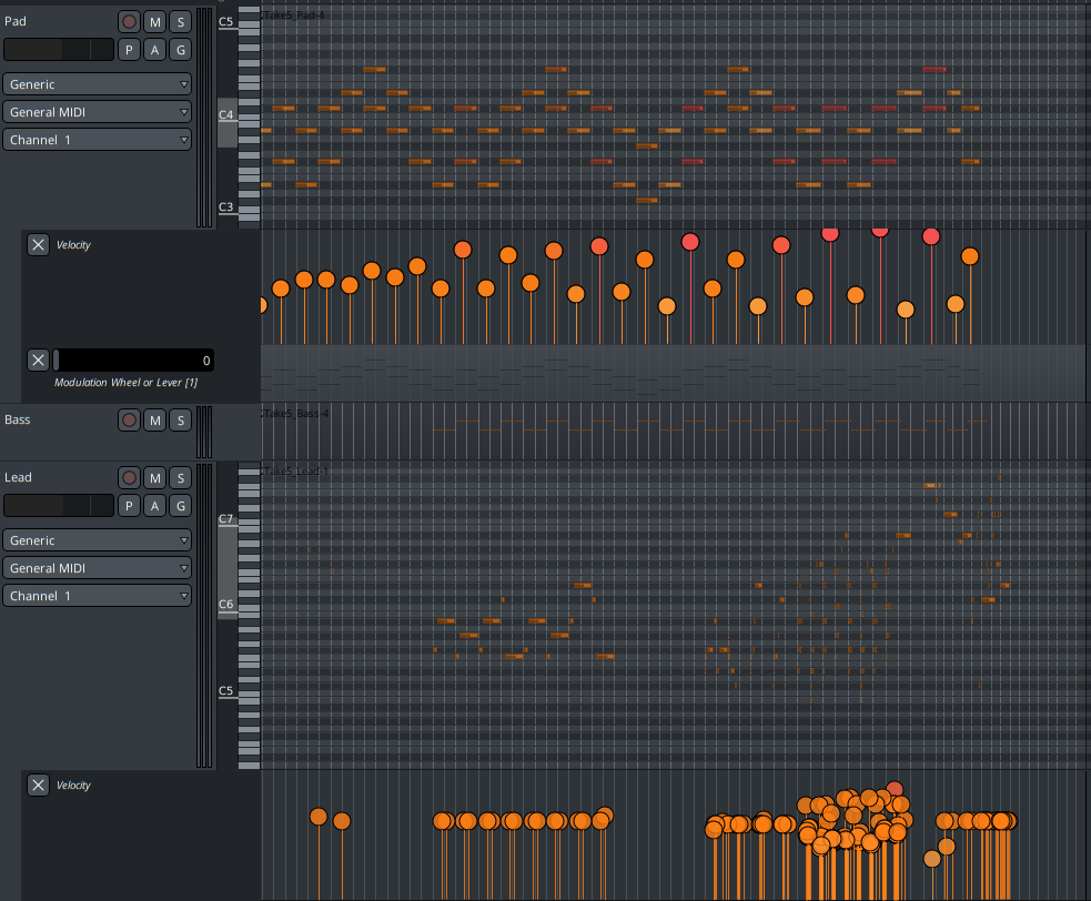 a screenshot showning the new MIDI velocity lollipops in Ardour 8.0