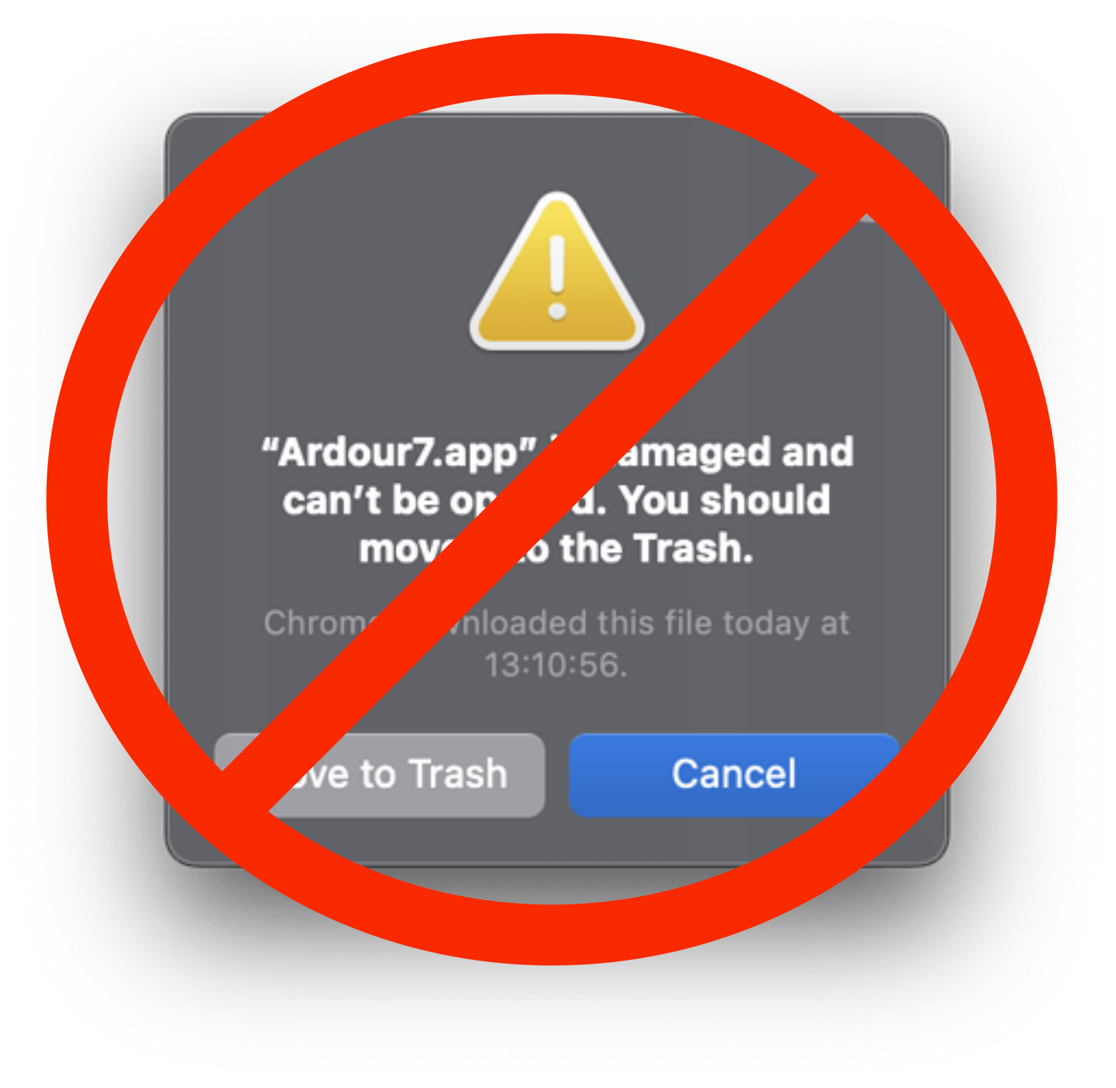 message from macOS about
					     a damaged application
					     crossed out with red line
					     because this will not
					     happen any more